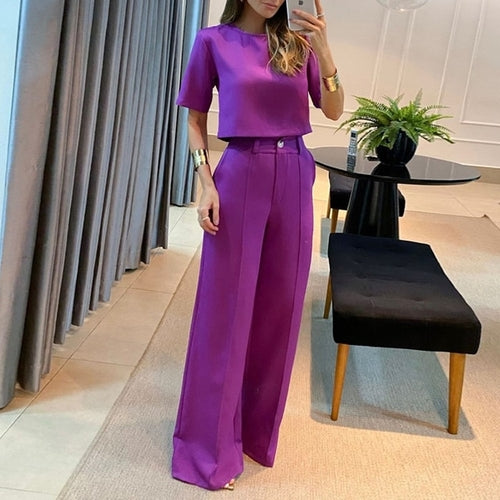 Summer New Sets For Women Fashion Solid Color Casual Wide-leg Pants