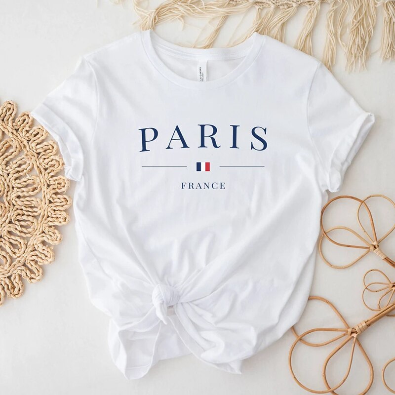 2023 Newest Women's Summer Paris Letters Print Y2k T shirt Ladies