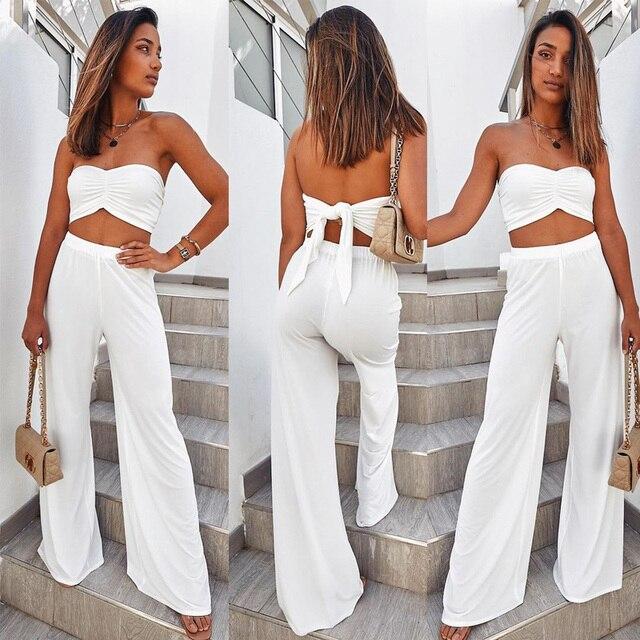 Solid High Elastic Two Piece Sets Women Sexy Sleeveless Crop Tops +