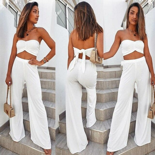 Solid High Elastic Two Piece Sets Women Sexy Sleeveless Crop Tops +