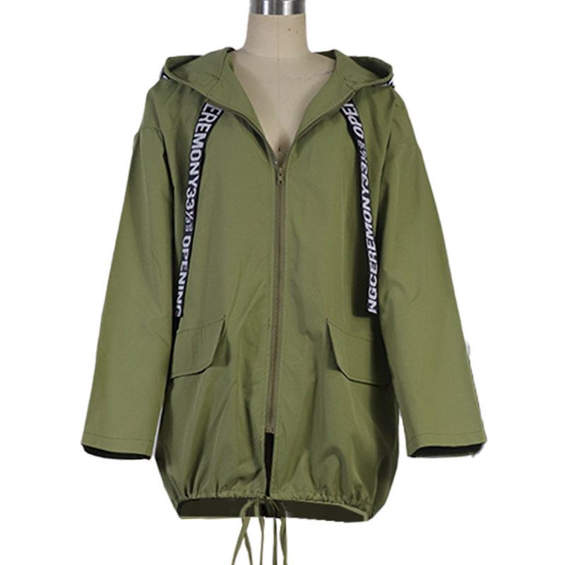 Casual Loose Hooded Zipper Raincoat Windbreaker Jacket