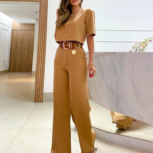 Summer New Sets For Women Fashion Solid Color Casual Wide-leg Pants