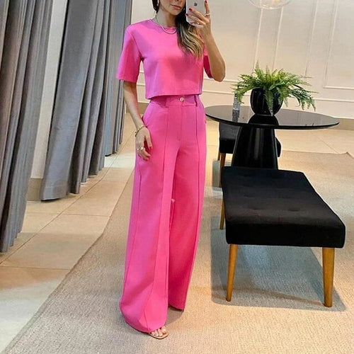 Summer New Sets For Women Fashion Solid Color Casual Wide-leg Pants