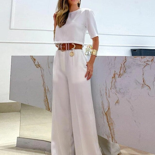 Summer New Sets For Women Fashion Solid Color Casual Wide-leg Pants