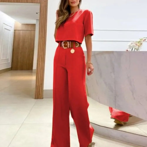 Summer New Sets For Women Fashion Solid Color Casual Wide-leg Pants