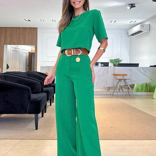 Summer New Sets For Women Fashion Solid Color Casual Wide-leg Pants