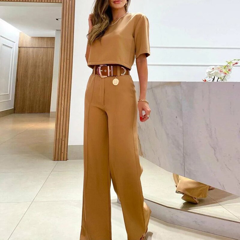 Summer New Sets For Women Fashion Solid Color Casual Wide-leg Pants