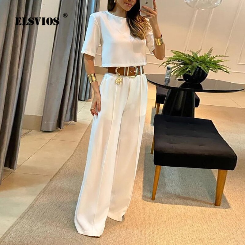 Summer New Sets For Women Fashion Solid Color Casual Wide-leg Pants