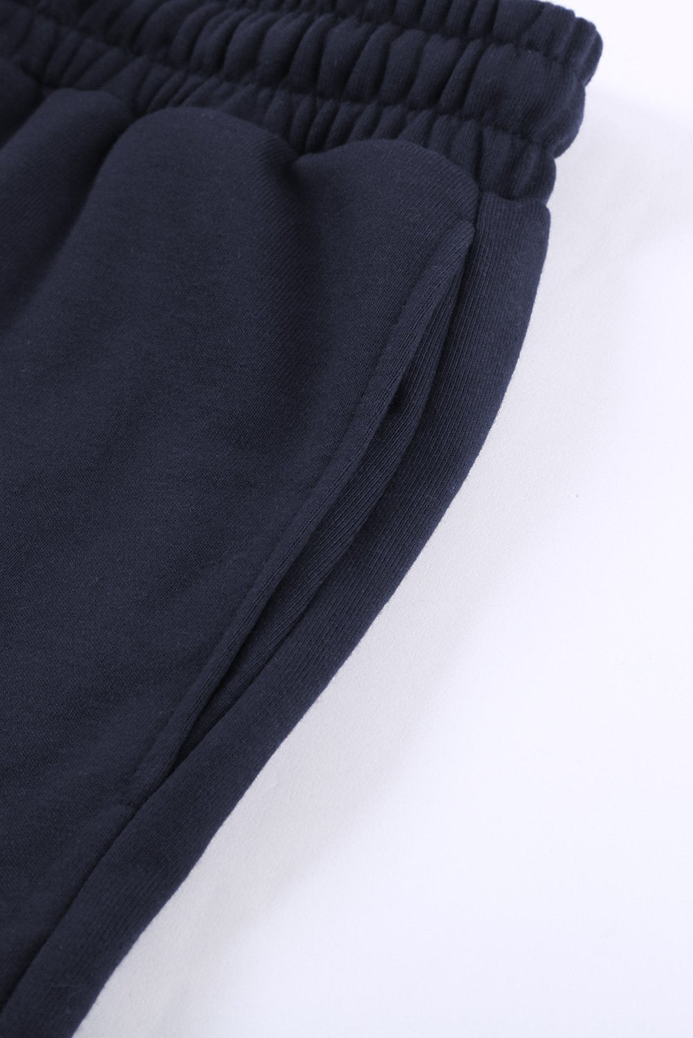 Summer Women Navy Blue Tie Waist Side Pockets Cuffed Lounge Shorts