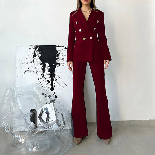 Casual Long Sleeve Set Work Blazer Set Double-breasted Coat And Office