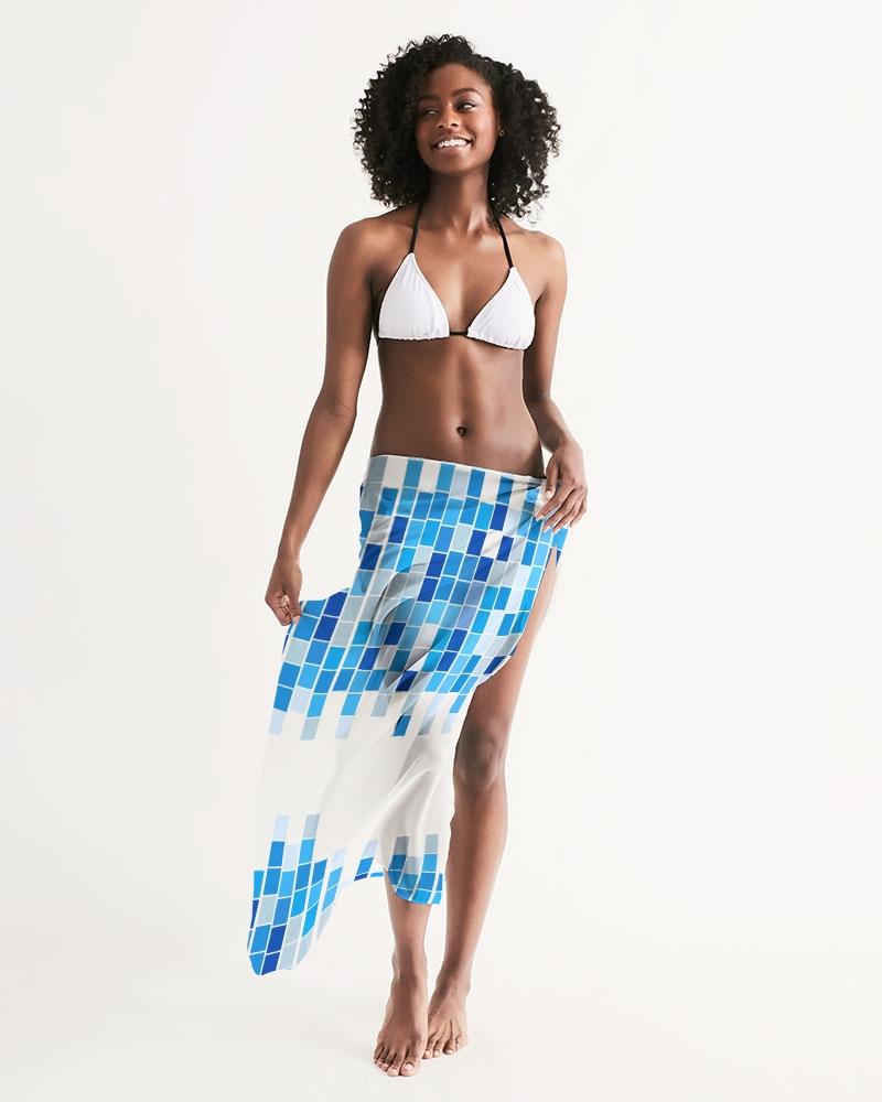 Uniquely You Sheer Mosaic Square White and Blue Swimsuit Cover Up