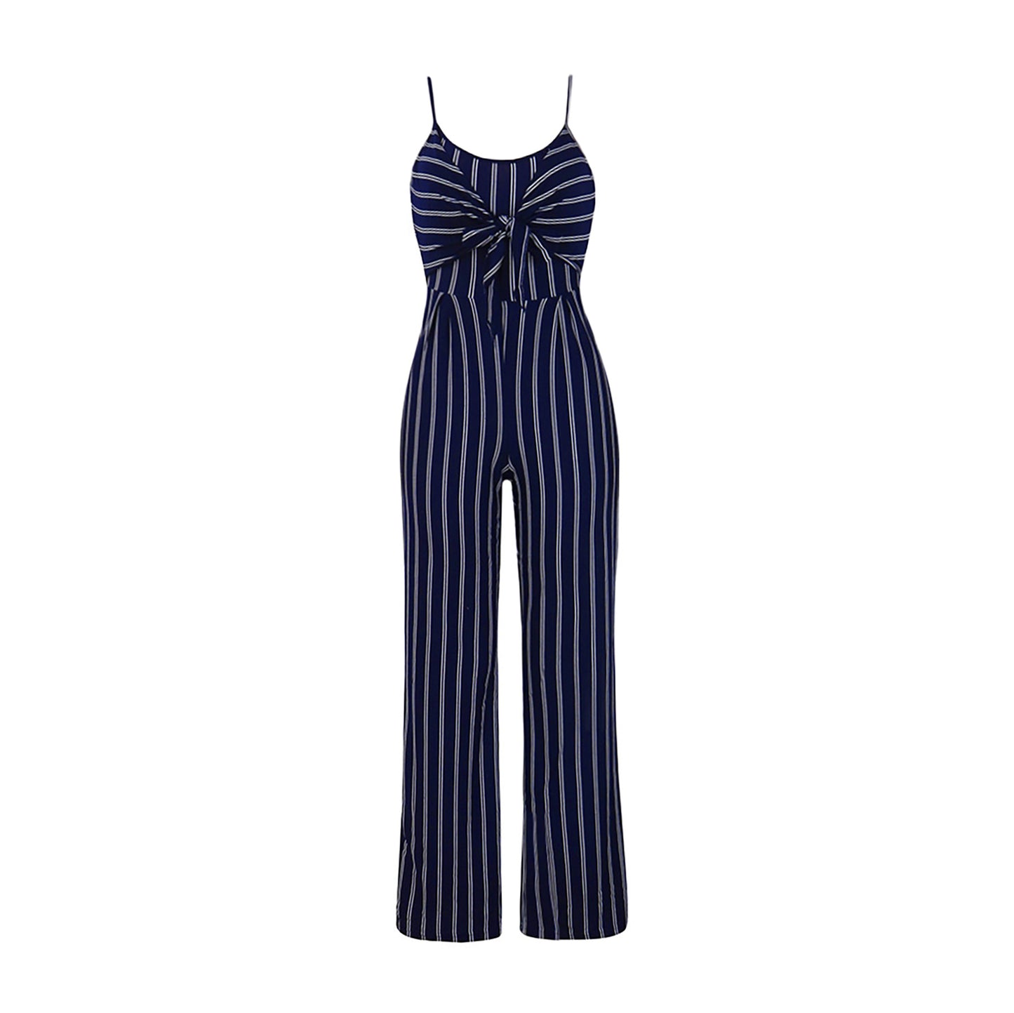 Blue & White Striped Chiffon Broad-Legged Sportswear Romper Jumpsuit